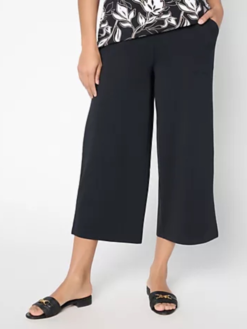 Denim and Co. Petite Beach Jersey Wide Leg Crop Pants, Elk Sz PL a723027